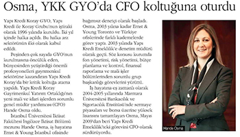 Osma, YKK GYO'da CFO koltuğuna oturdu - Ekonomist